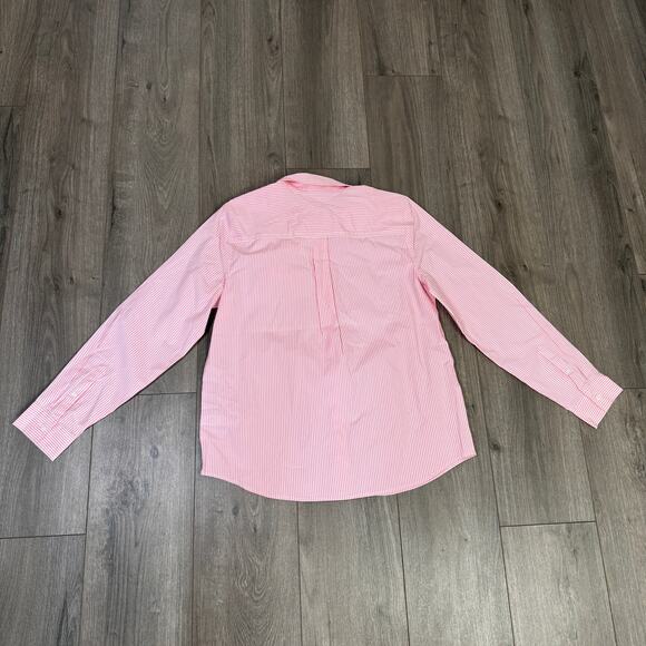 J.Crew Striped Rosette Button-up Shirt WMNS M Pink White 3D Flower Long Sleeve - Picture 5 of 7